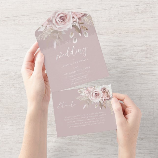 Divine Blush Floral Wedding All In One Invitation (Tearaway)