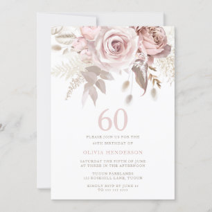 Divine Blush Pink Roses 60th Birthday Party Invitation