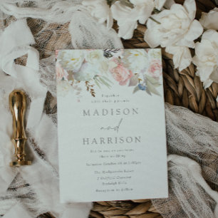 Divine Blush & White Floral Modern Wedding Invitation