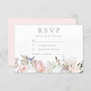 Divine Blush & White Floral Modern Wedding RSVP Card