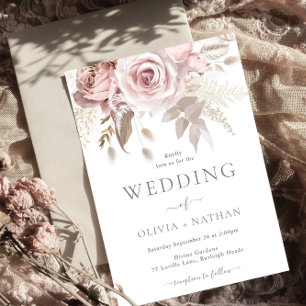 Divine Boho Blush & Dusty Rose Wedding Invitation