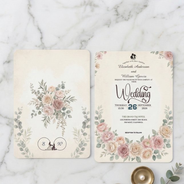 Divine Boho Blush Rose Wedding Invitation (Creator Uploaded)