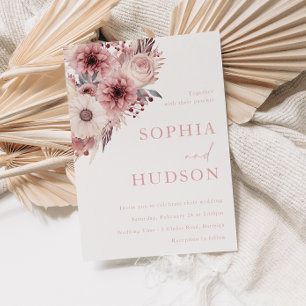 Divine Boho Blush & Rose Wedding Invitation