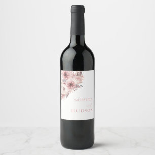 Divine Boho Blush & Rose Wedding Wine Label