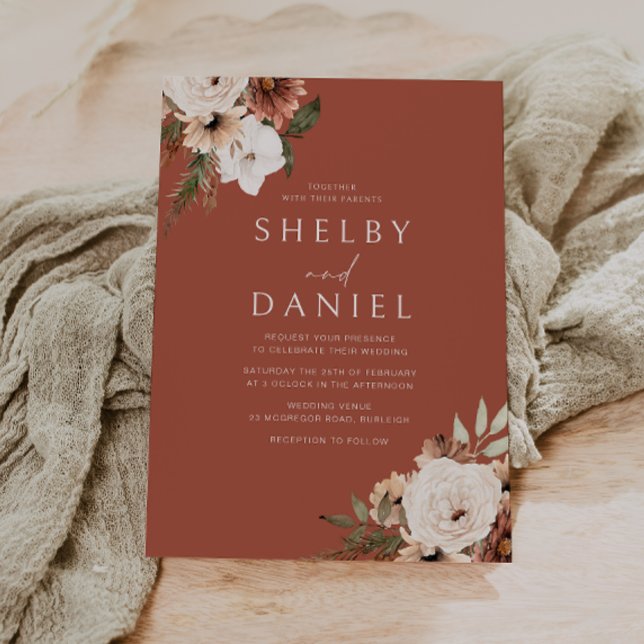 Divine Boho Floral Terracotta Wedding Invitation (Creator Uploaded)