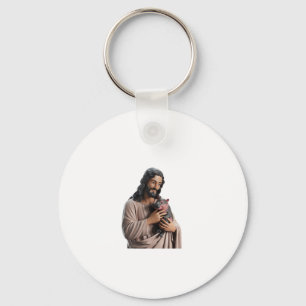 Divine Connection_ Jesus with Moo Deng Pygmy Hippo Key Ring