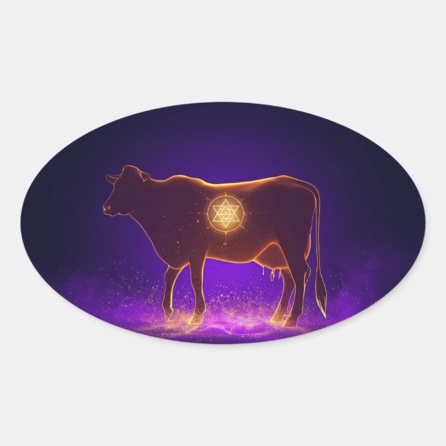Divine Cow Silhouette | Govardhan Puja Spiritual Oval Sticker (Front)