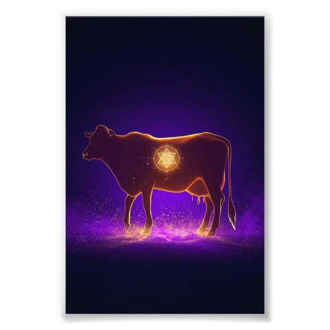 Divine Cow Silhouette | Govardhan Puja Spiritual Photo Print (Front)