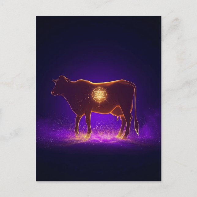Divine Cow Silhouette | Govardhan Puja Spiritual Postcard (Front)
