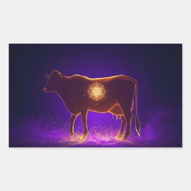 Divine Cow Silhouette | Govardhan Puja Spiritual Rectangular Sticker (Front)