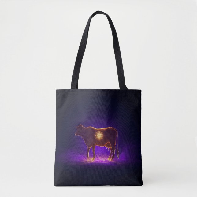 Divine Cow Silhouette | Govardhan Puja Spiritual Tote Bag (Front)