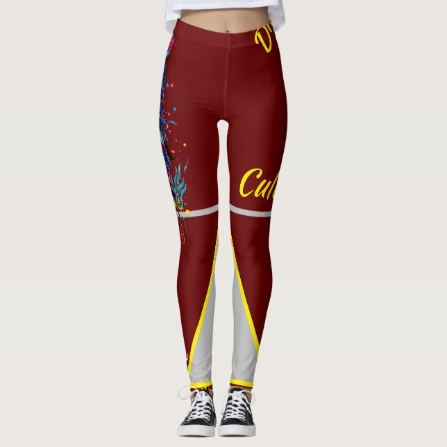 Divine Culture Big Cat Kisses Yellow Clash Leggings (Front)