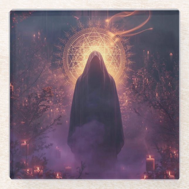 Divine Darkness – The Sacred Halloween Presence Glass Coaster (Front)