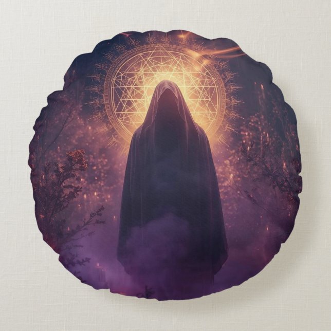 Divine Darkness – The Sacred Halloween Presence Round Cushion (Front)