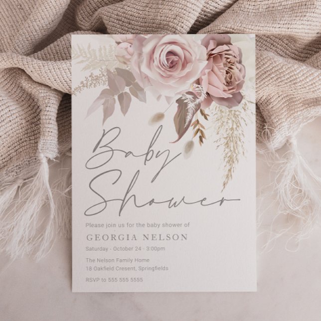 Divine Dusty Rose Blush Floral Baby Shower Invitation (Creator Uploaded)