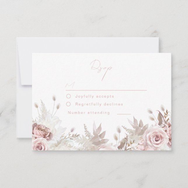 Divine Dusty Rose & Blush Floral Wedding RSVP Card (Front)
