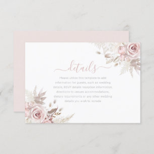 Divine Dusty Rose Blush & Ivory Wedding Details Enclosure Card