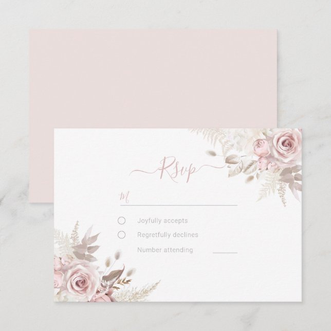 Divine Dusty Rose Blush & Ivory Wedding RSVP Card (Front/Back)