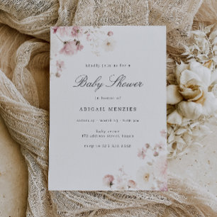 Divine Elegant Soft Blush Flowers Baby Shower Invitation