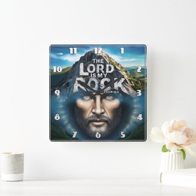 Divine Faith: The Lord Is My Rock Square Wall Clock (Home)