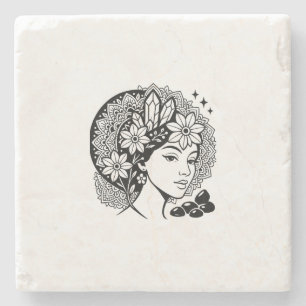 Divine Feminine Mandala Art Floral Crystal Goddess Stone Coaster