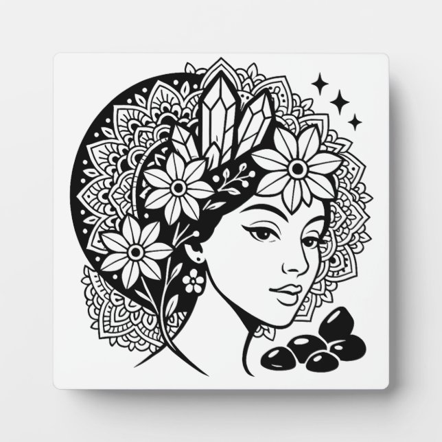 Divine Feminine Mandala Art Floral Crystal Plaque (Front)