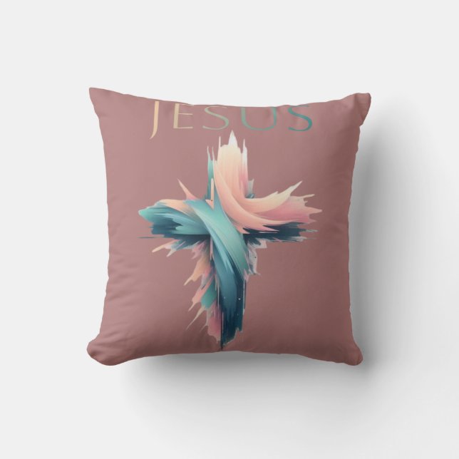 Divine Grace: The Artistic Cross of Jesus Cushion (Front)