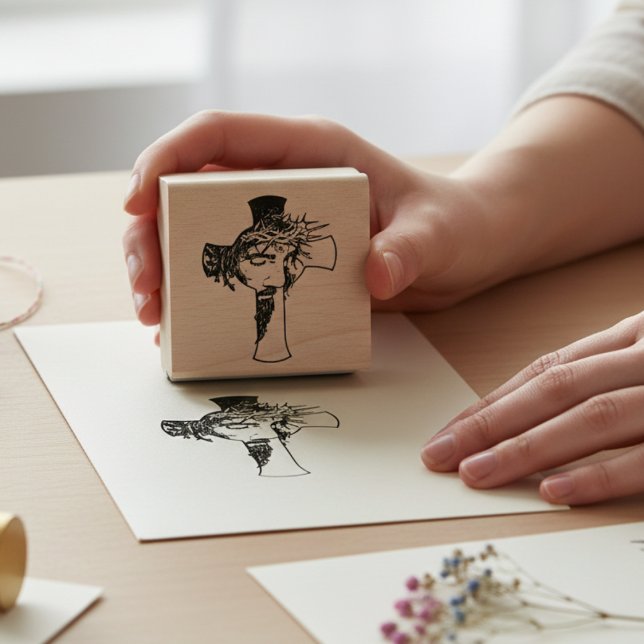 Divine Impressions - Jesus and the Cross Wood Art  Rubber Stamp (Share your faith with every stamp.)