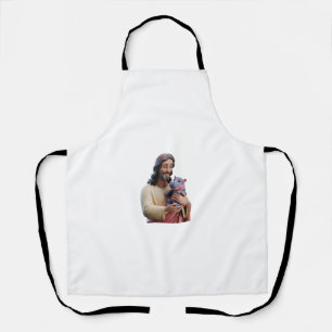 Divine_ Jesus and Moo Deng in Artistic Harmony Tan Apron
