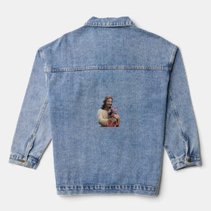 Divine_ Jesus and Moo Deng in Artistic Harmony Tan Denim Jacket