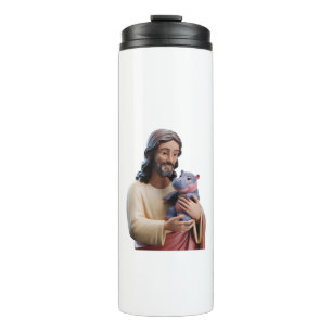 Divine_ Jesus and Moo Deng in Artistic Harmony Tan Thermal Tumbler