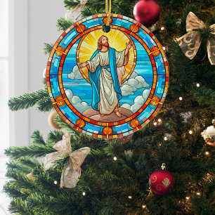 Divine Jesus Stained Glass Christmas Ceramic Tree Decoration