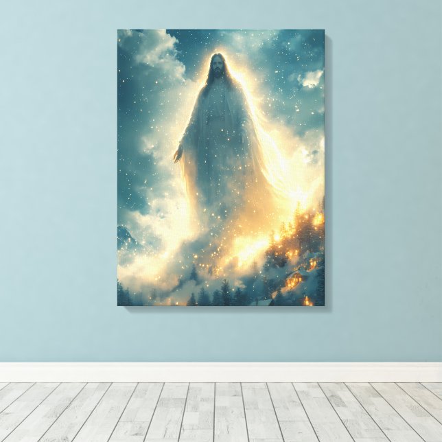 Divine Light – Christmas Watercolor of Jesus Canvas Print (Insitu(Wood Floor))
