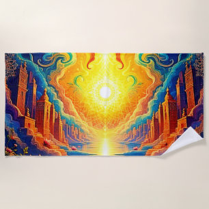 Divine Light City Awakening Beach Towel