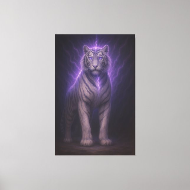 Divine Lightning White Tiger – Celestial Power Fan Canvas Print (Front)
