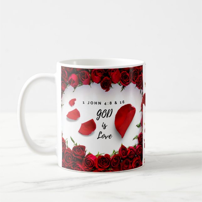 Divine Love Mug: God is Love Red Roses - Christian Coffee Mug (Left)
