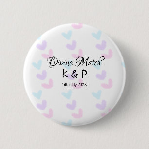 Divine match add couple name letter heart pattern 6 cm round badge