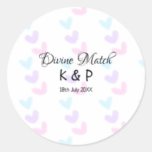 Divine match add couple name letter heart pattern classic round sticker