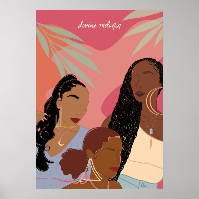 Divine Melanin Hand-Drawn Black Women Illustration Poster (Front)