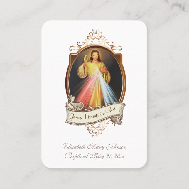 Divine Mercy Baptism Remembrance Prayer  Place Card (Front)