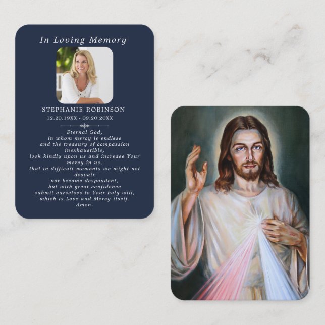 Divine Mercy Catholic Jesus Funeral Prayer Card (Front/Back)