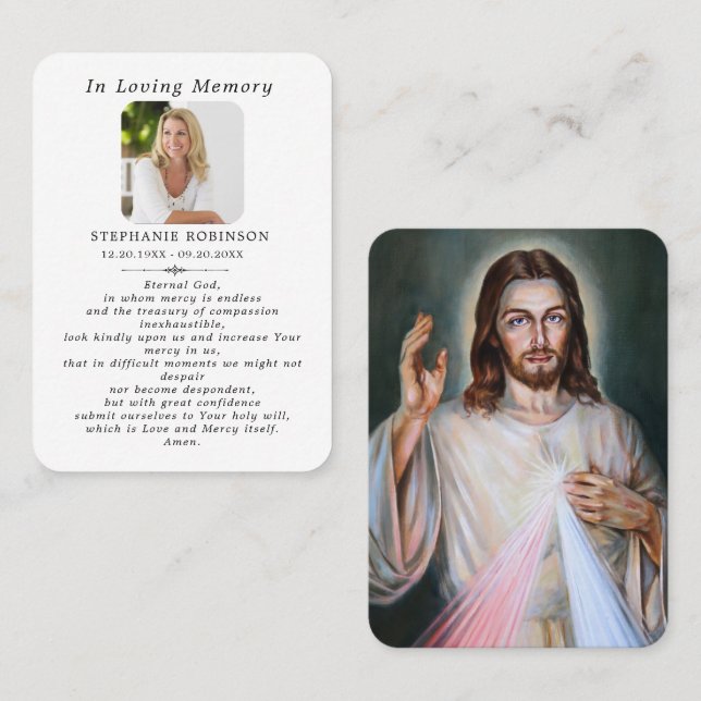 Divine Mercy Catholic Jesus Funeral Prayer Card (Front/Back)