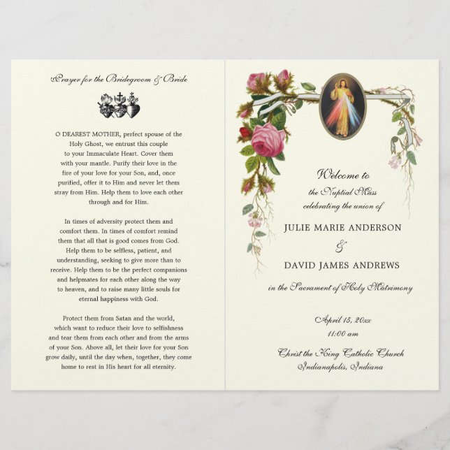 Divine Mercy Catholic  Mass Wedding Program (Front)