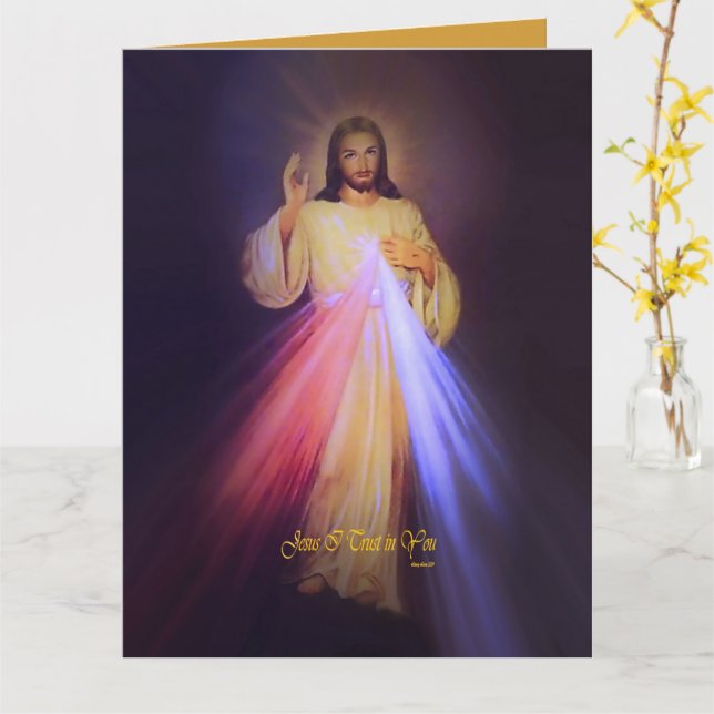Divine Mercy Gold with Chaplet Prayer Card (Yellow Flower)
