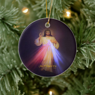 Divine Mercy Gold with Chaplet Prayer Ceramic Tree Decoration