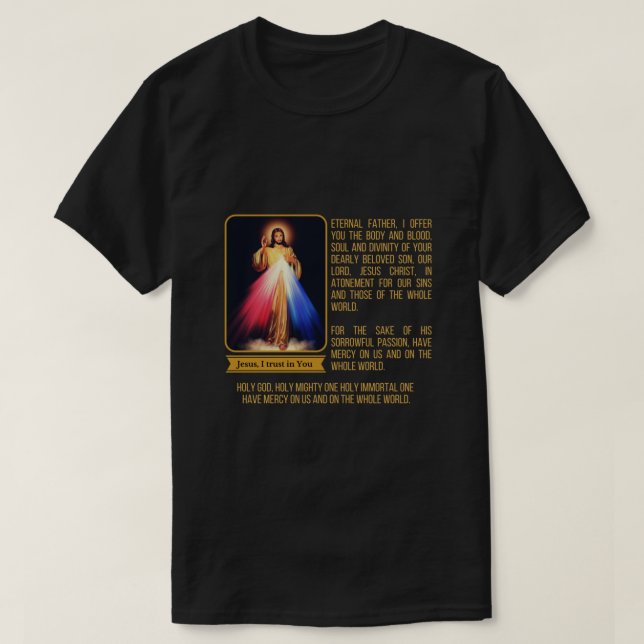 Divine Mercy Jesus Image Chaplet Novena Prayer Cat T-Shirt (Design Front)