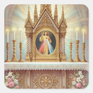  Divine Mercy Jesus on the High Altar Square Sticker