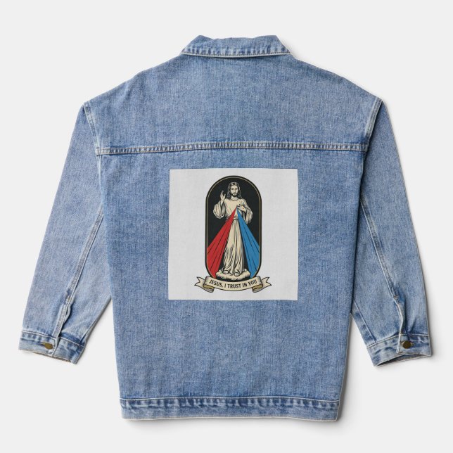 Divine Mercy Jesus Vintage Denim Jacket (Back)