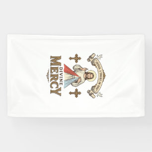 Divine Mercy Jesus Vintage Engraving Religious Shi Banner