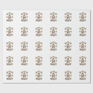 Divine Mercy Jesus Vintage Engraving Religious Shi Wrapping Paper